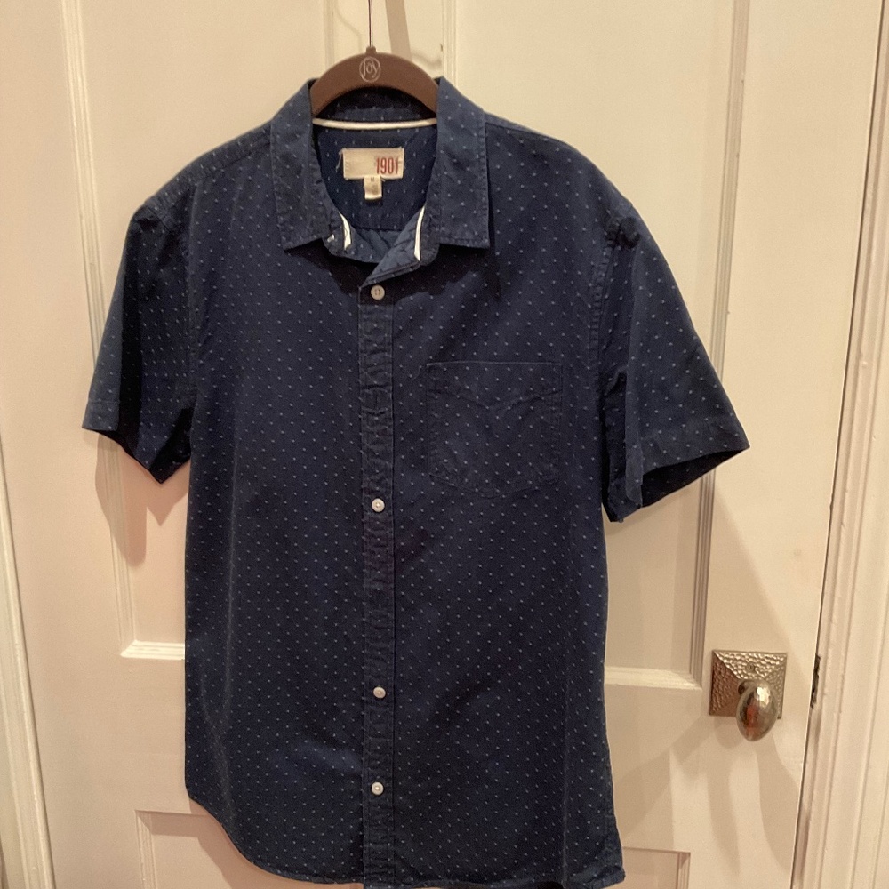 1901 men’s short sleeve shirt in tone on tone blue Polk-o-dots, M